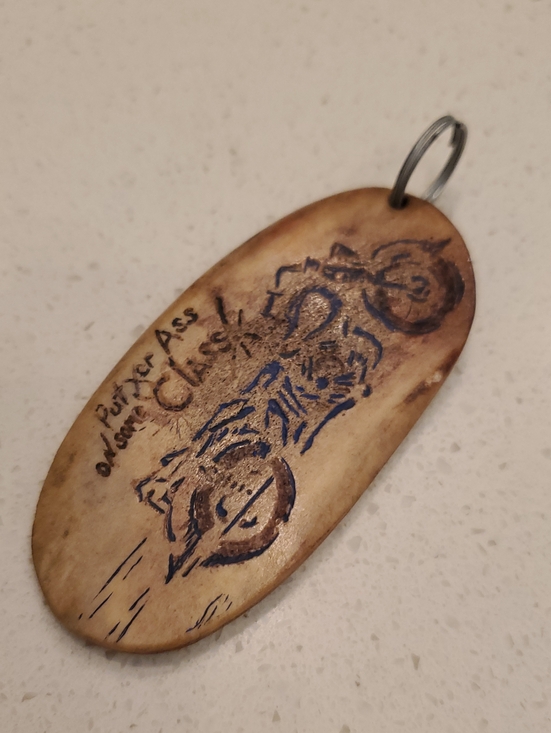 Other - Handmade Carved Keychain with Motorcycle Artwork